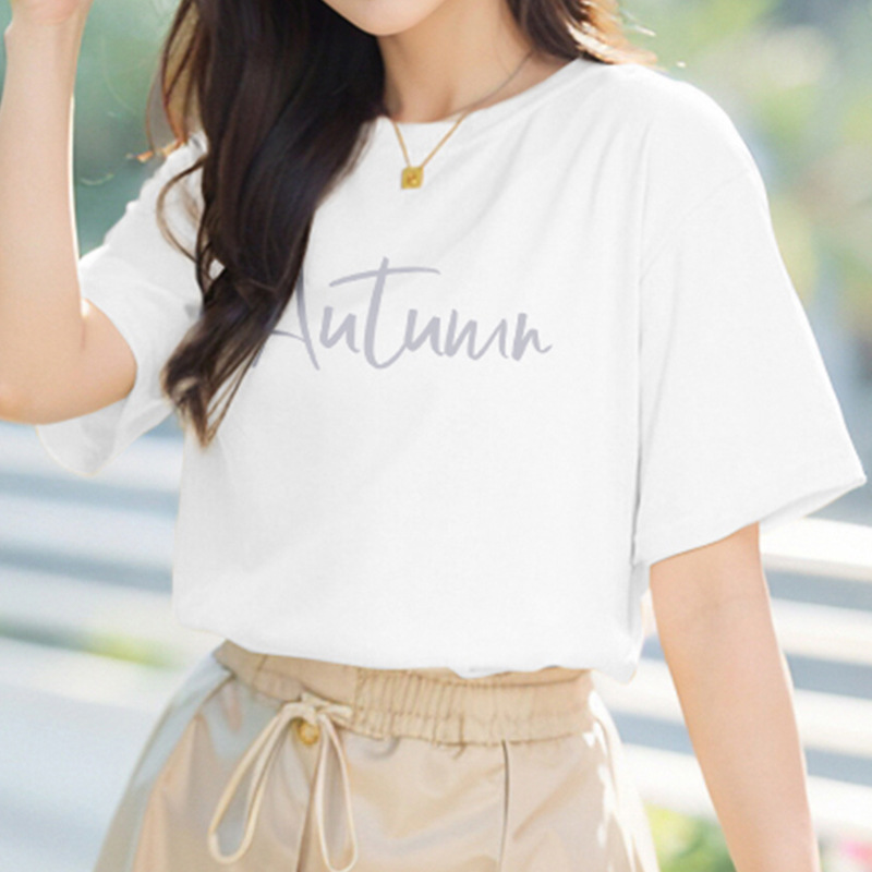 260g Heavyweight Pure Cotton White T-Shirt for Women, Short-Sleeved, 2026 New Stylish Round Neck Half-Sleeve Design, Niche Top