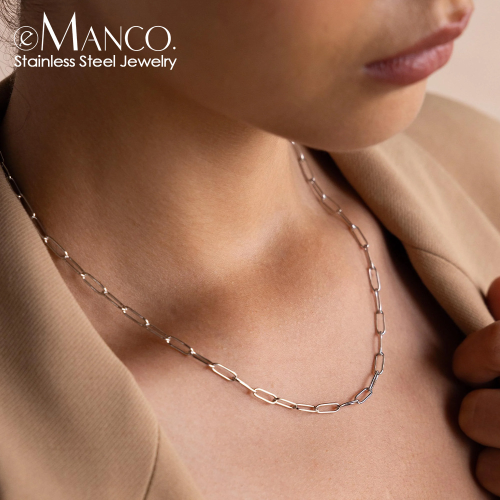 Emanco Stainless Steel Necklace Wholesale Simple Titanium Steel Loop Chain Necklace New Women's Gold-Plated Necklace Jewelry