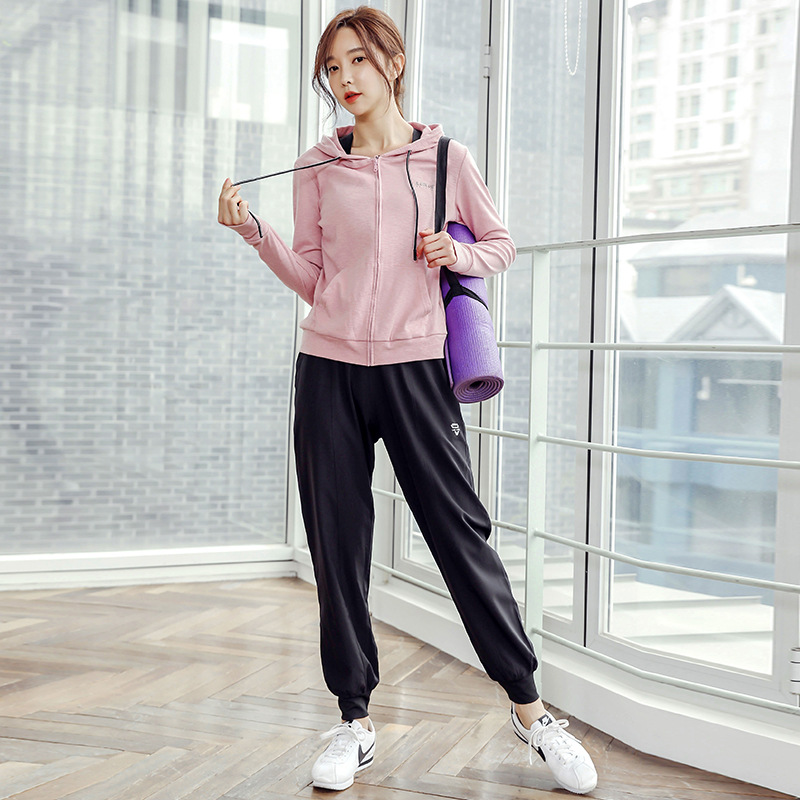 Sports leisure suit women's autumn and winter coat yoga suit quick-drying morning run fitness suit two-piece [Coat pants]]