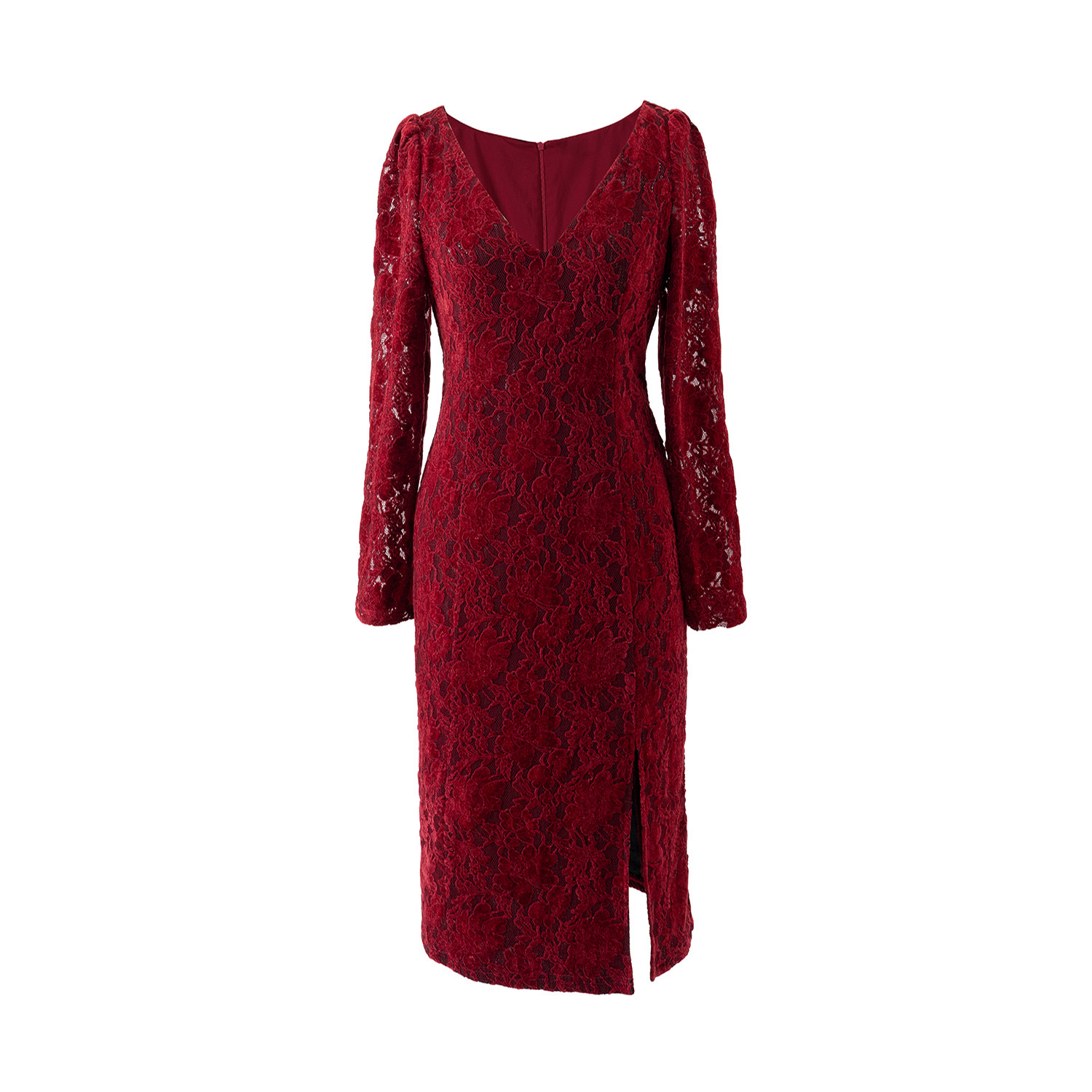 DZ24-168 wine red lace dress 2024 autumn new long sleeve temperament goddess fan dress skirt