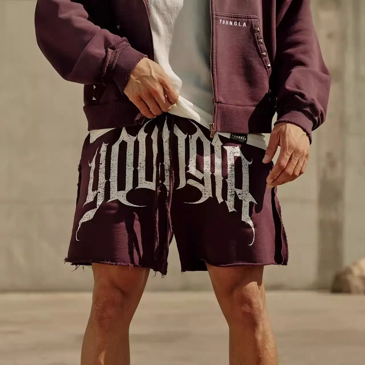 European and American Trendy Brand Youngla Casual Shorts for Men, Cotton Trendy Versatile Fitness Jogger Sports Basketball Shorts