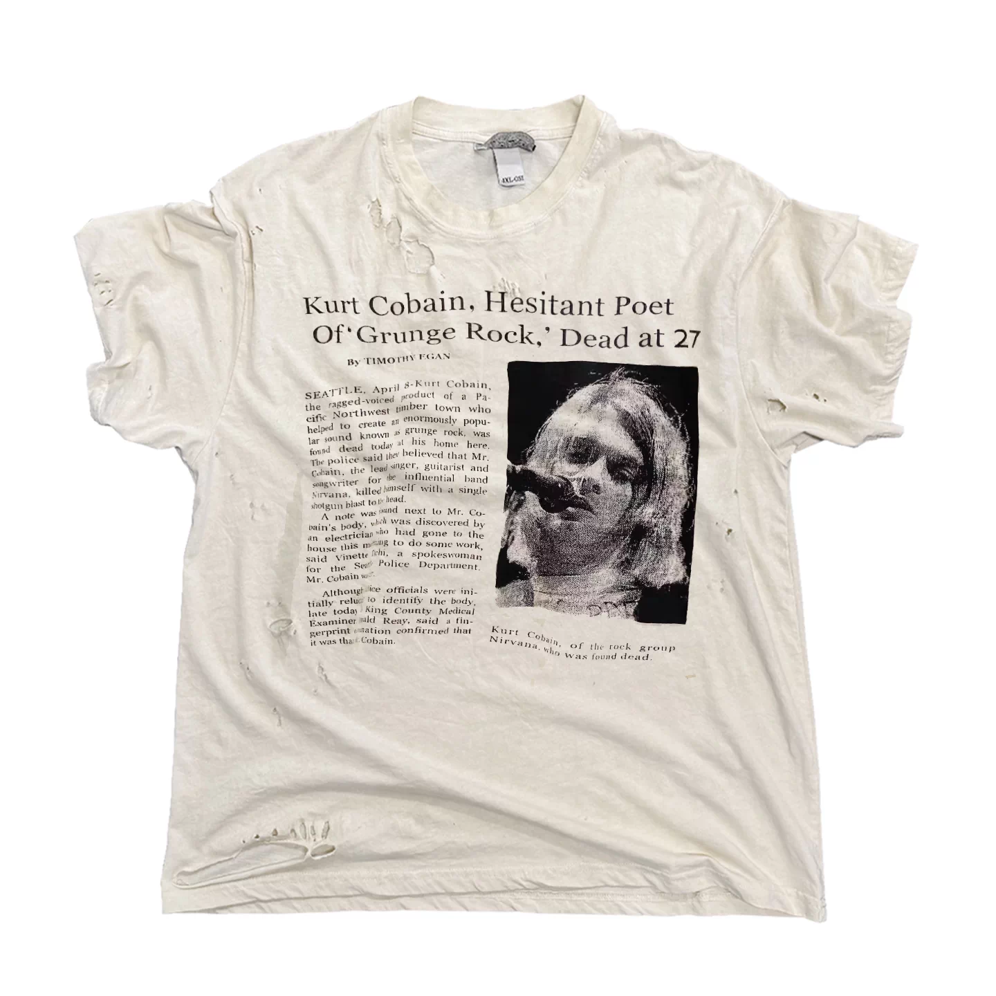 Icevalley Nirvana Band Kurt Donald Washed and Distressed American-Style Short-Sleeved T-Shirt