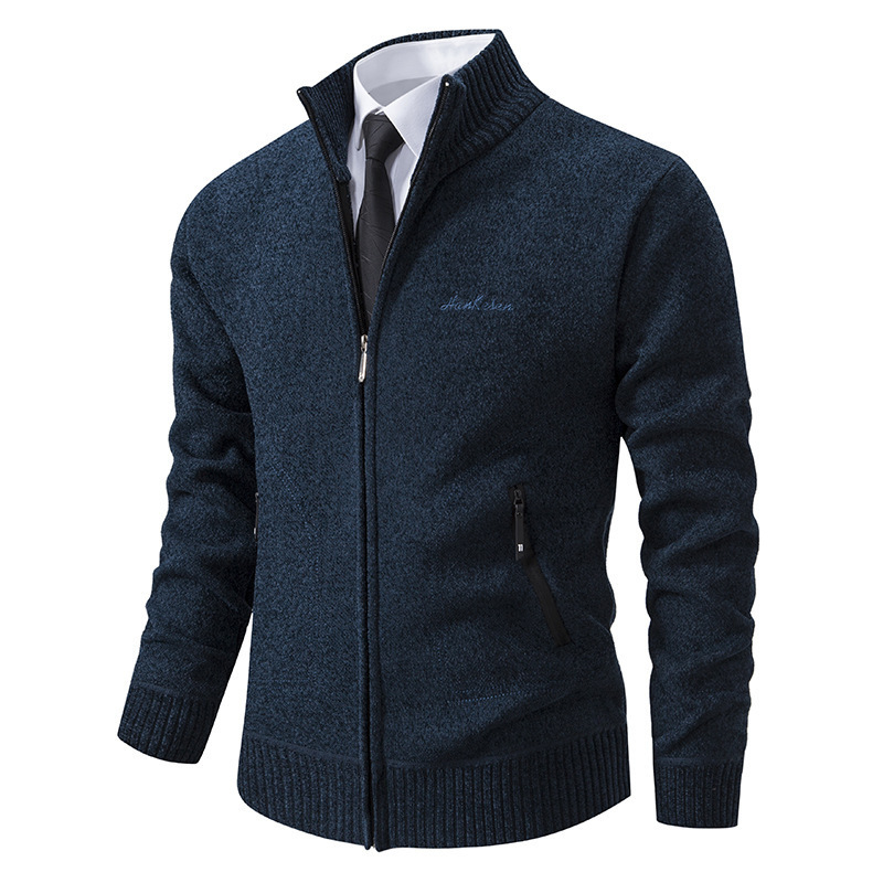 Cross-border Men's Winter Men's Sweater Knitted Sweater Sweater with Vertical Collar Slim-fit Laps Fashionable Thickened Warm Jacket