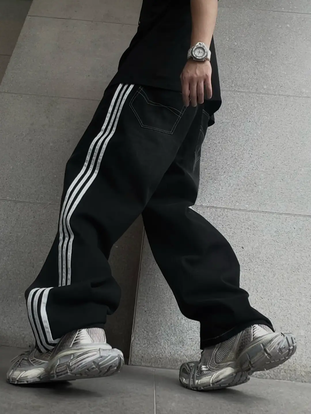 23Ss Joint Side Stripesd Pants Jeans Baggy Version Washed Straight Pants Inakaya Fog