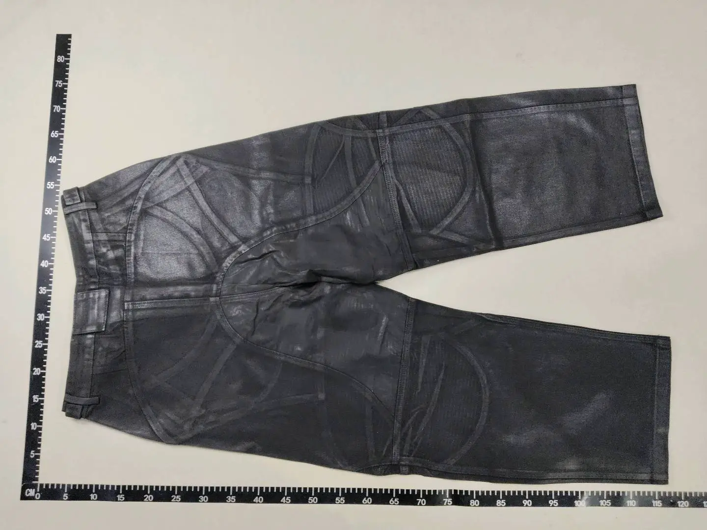 American Grailz Project Vibe Coated Waxed Motorcycle Armor Patchwork Silhouette Wide-Leg Casual Pants