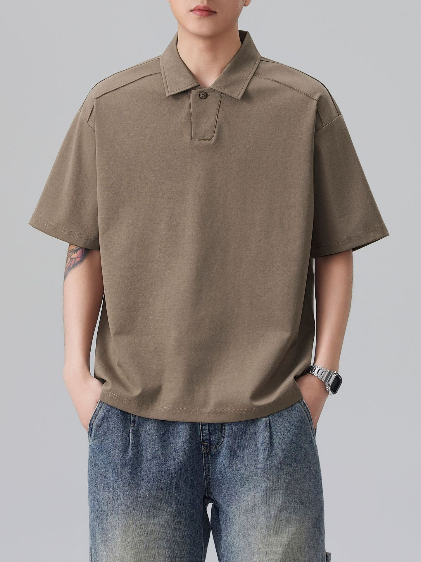 American Retro Trendy Brand Structured Design Short-Sleeved Polo Shirt for Men, New Summer Style Loose Casual Lapel Top