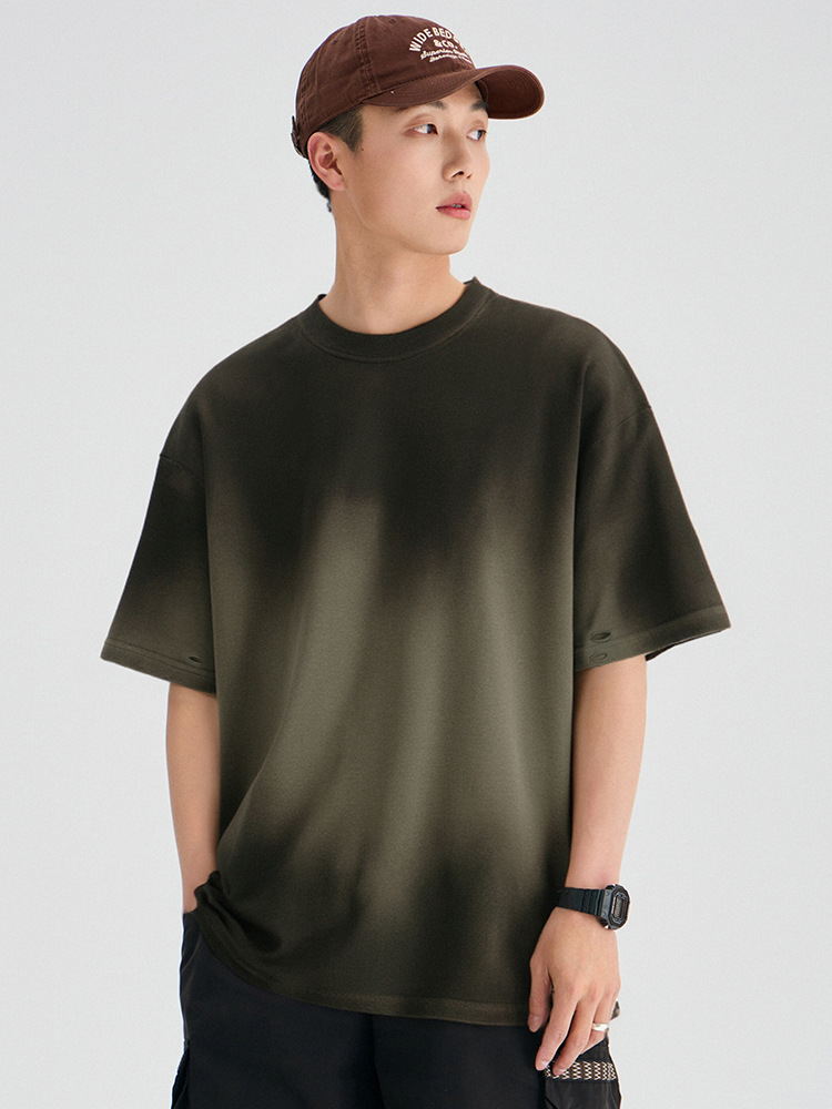Laikai Short-Sleeve Men's T-Shirt, New Summer Fashion Brand, Pure Cotton, Washed and Vintage-Style, Drop-Shoulder Top, Men's Clothing