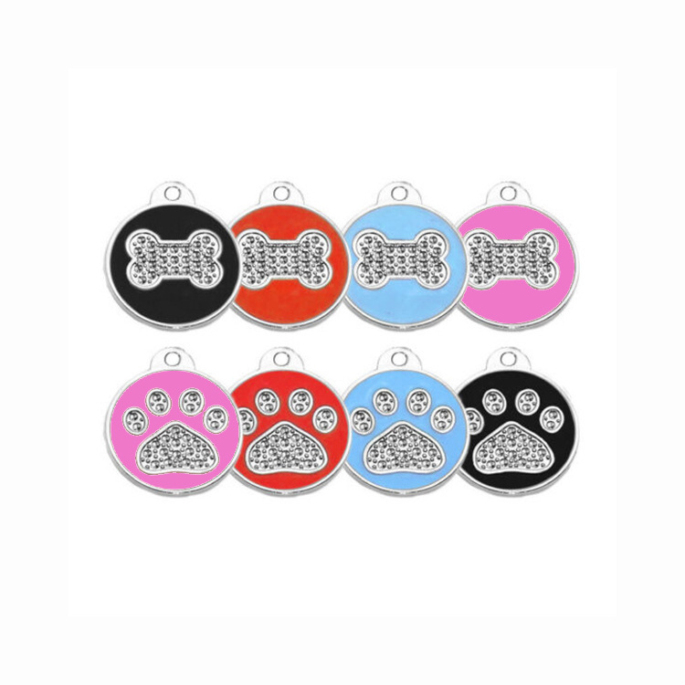 Pet Collar Accessory with Round Dog Bone Pattern, Laser Engraving Available, Zinc Alloy Anti-Loss Dog Tag Nameplate