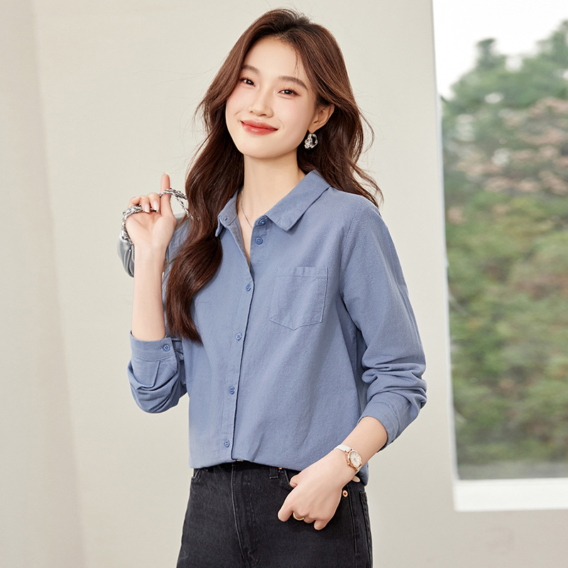 2025 Spring and Autumn New Women's Casual Shirt Women's Long-sleeved Sanding Spring Shirt with Base Solid Color Top