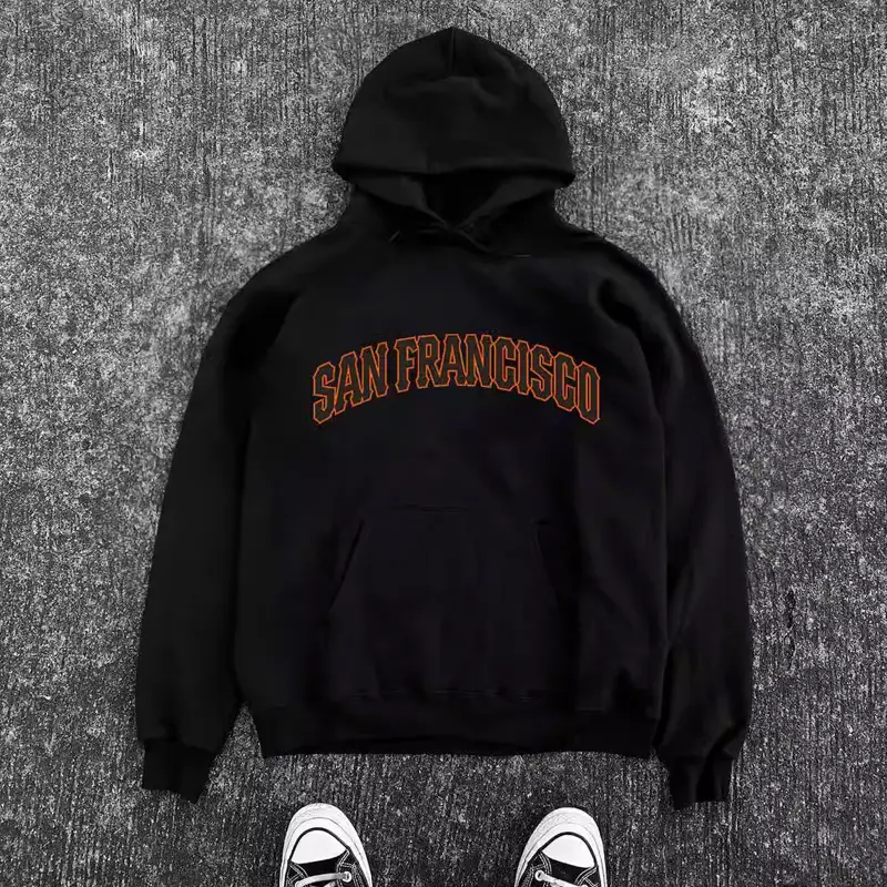 Make Money for Charity 400G Heavy Weight! American Retro Linen Gray Hooded Sweatshirt Trendy Loose Men and Women Couple