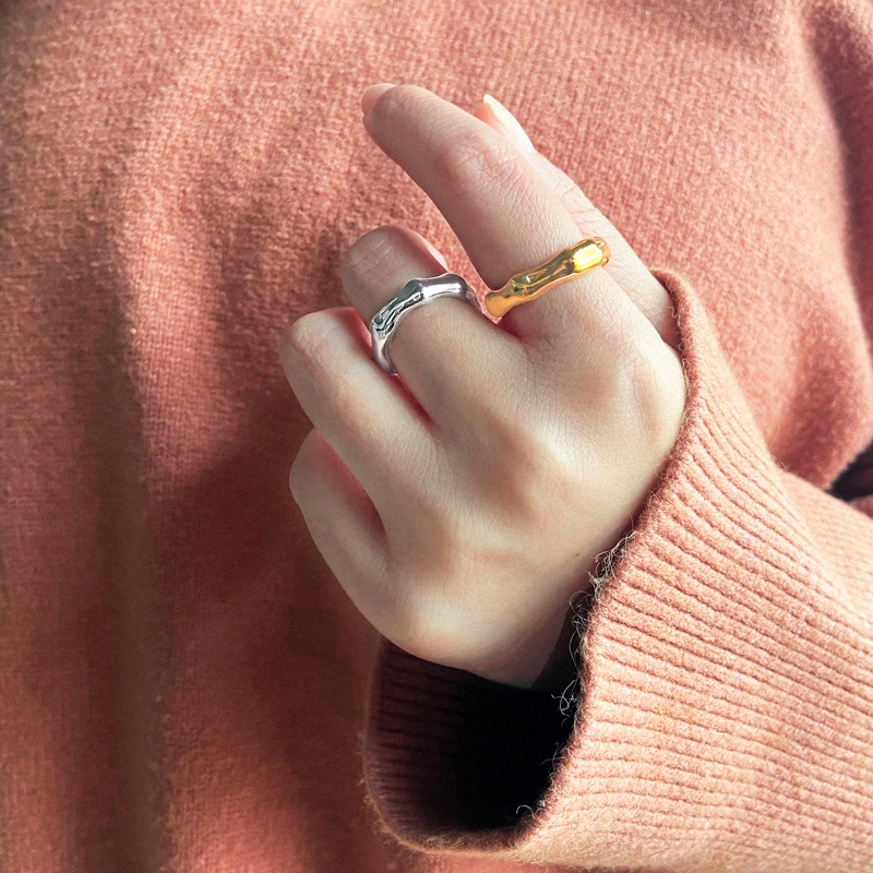 Ins Blogger recommend Bamboo Ring Women's Ring Japanese and Korean Light Luxury Simple All-match Plating 18K Gold Autumn and Winter Joint Ring
