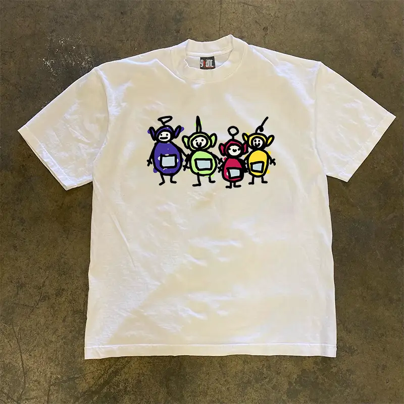 Overseas Orders Tail Goods ~ Cut Label Withdraws Export American Trendyy Short-Sleeved T-Shirts for Men and Women Cartoon Round Neck Tops