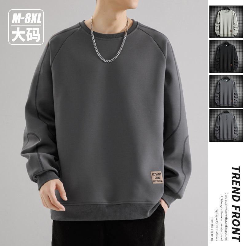 Men's Trendy Sweatshirt with Printed Design, Round Neck Base Shirt, Fashionable Versatile Jacket for Youth, 8XL, Exclusively for Cross-Border Sales