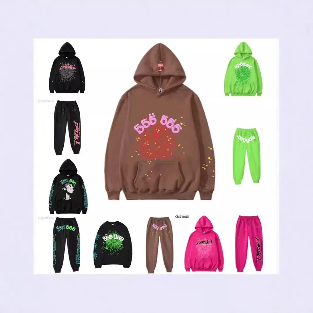 Meichao Sp5Der 555555 Foam Print Unisex Loose Hooded Sweatshirt Casual Long Pants Sports Suit Autumn