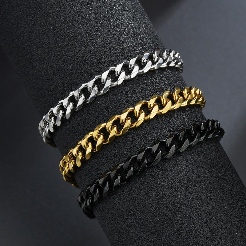 Cross-Border Hot Selling Couple's Six-Sided Bracelet European and American Titanium Steel Bracelet Personalized Cuban Chain Ins Trendy Hip-Hop Bracelet