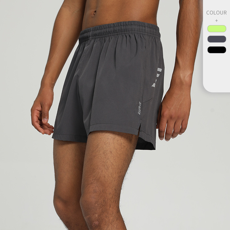 Elastic quick-drying three-point sports shorts men's summer marathon running fitness printed loose reflective stripe training pants