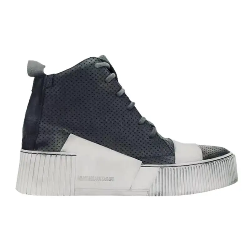 Dark niche personality tide shoes leather hand-dyed retro old lace-up casual BBS women high-top shoes men's shoes