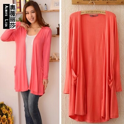 Factory direct Korean version of the long modal size loose slim pocket cardigan wholesale air conditioning shirt coat