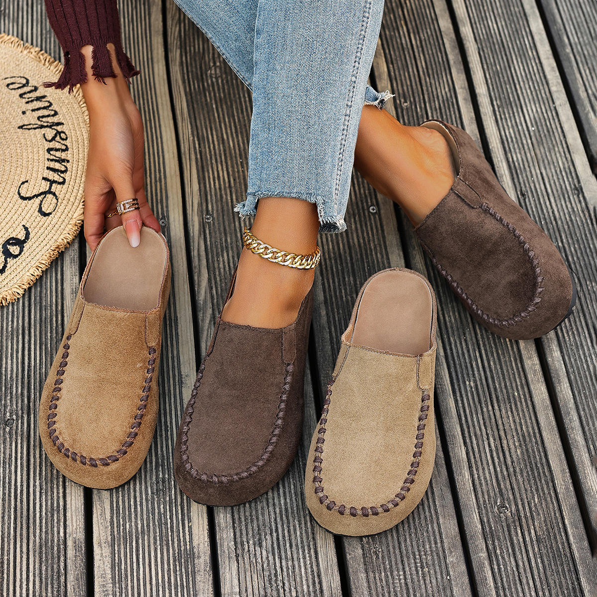 Foreign Trade Thick-Soled Birkenstock-Style Clogs with Closed Toe, New Spring and Autumn Models for Outdoor Wear, Retro Slip-On Lazy Slippers