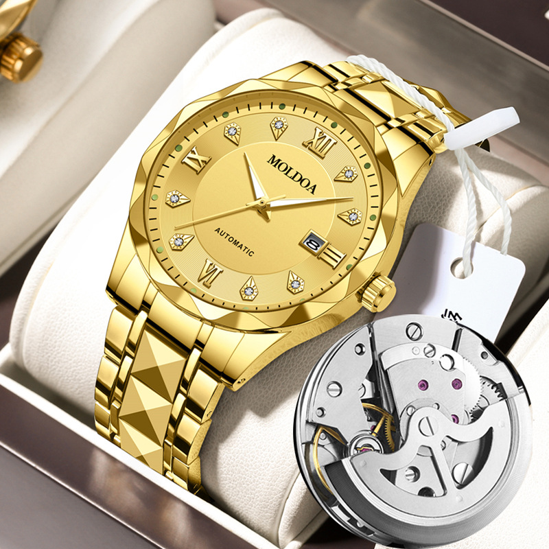 Cross-Border Men's Watch Men's Fake Mechanical Watch Luminous Calendar Waterproof Business Bilateral Butterfly Buckle Douyin Kuaishou New Model