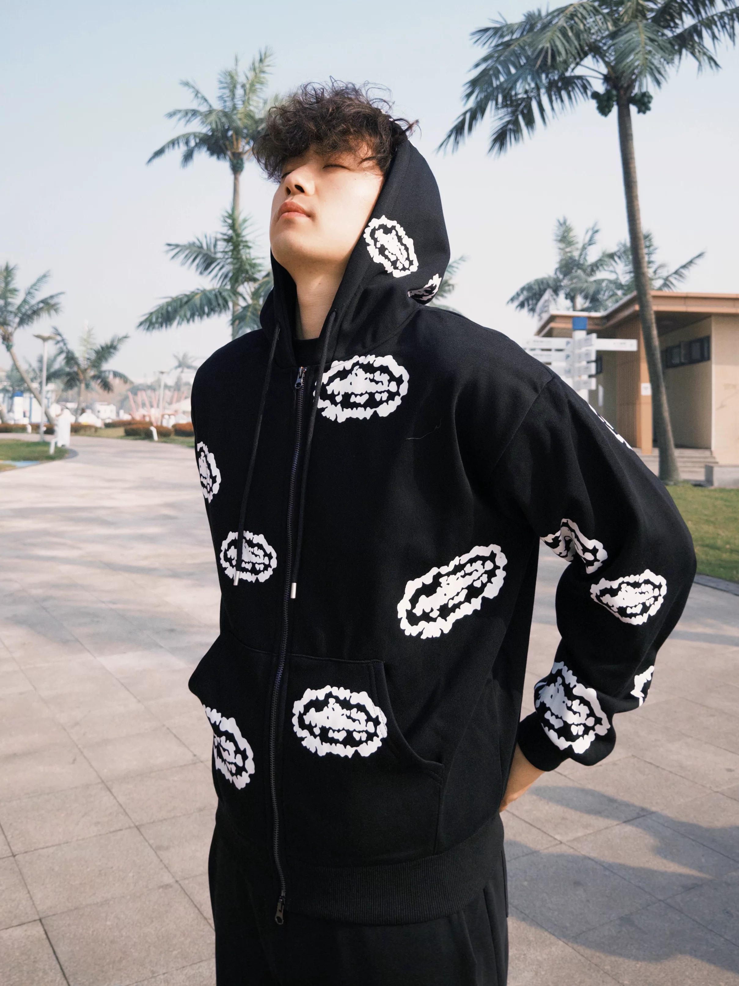 Spring and Autumn Corteiz American Niche Trendy Brand Devil's Island Men's Couple Fleece-Lined Hooded Sweatshirt Zipper Jacket