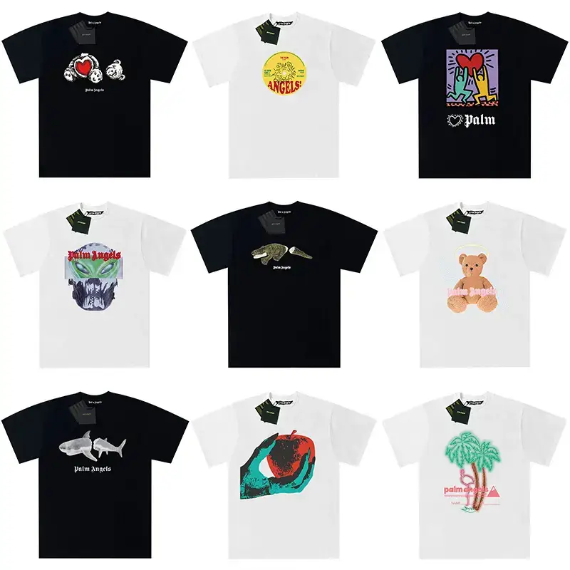 Pa Palm T-Shirt Ang Angel Els Back Foam Large letter hip hop Short Sleeve Loose Couple Round Neck Summer