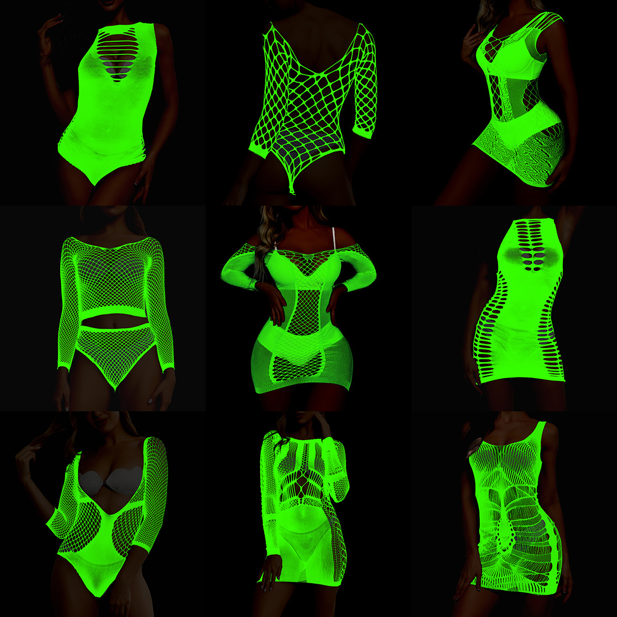 Luminous Sexy Underwear One-Piece Pajamas Luminous Fluorescent Nightclub Supplies Women's Sexy and Seductive Transparent Lace Cut Out