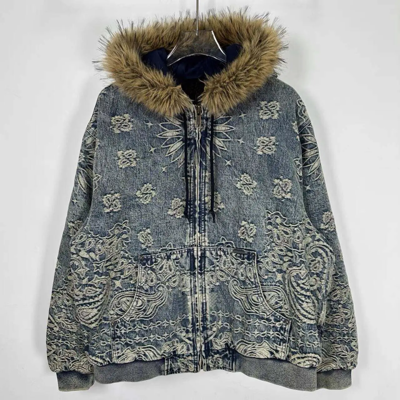 25Ss Bandana Jacquard Denim Jacket Paisley Washed Denim Jacket Cotton Coat