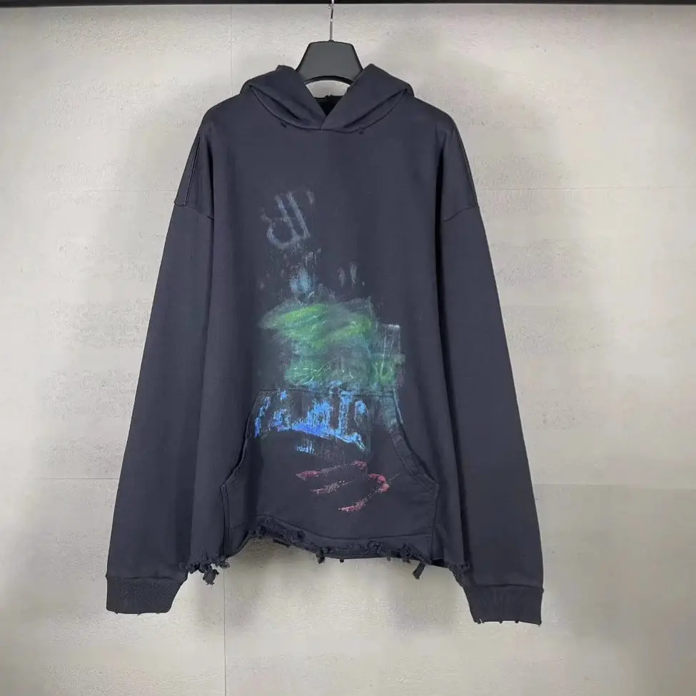 B*alenÓciaga Cotton Cropped Graphic Hoodie