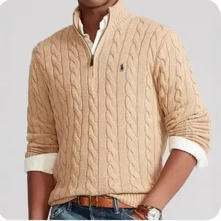 Pony Men's Sweater Autumn and Winter Paul Thickened Collar Half-height Zipper Twist Knitwear Business POLO