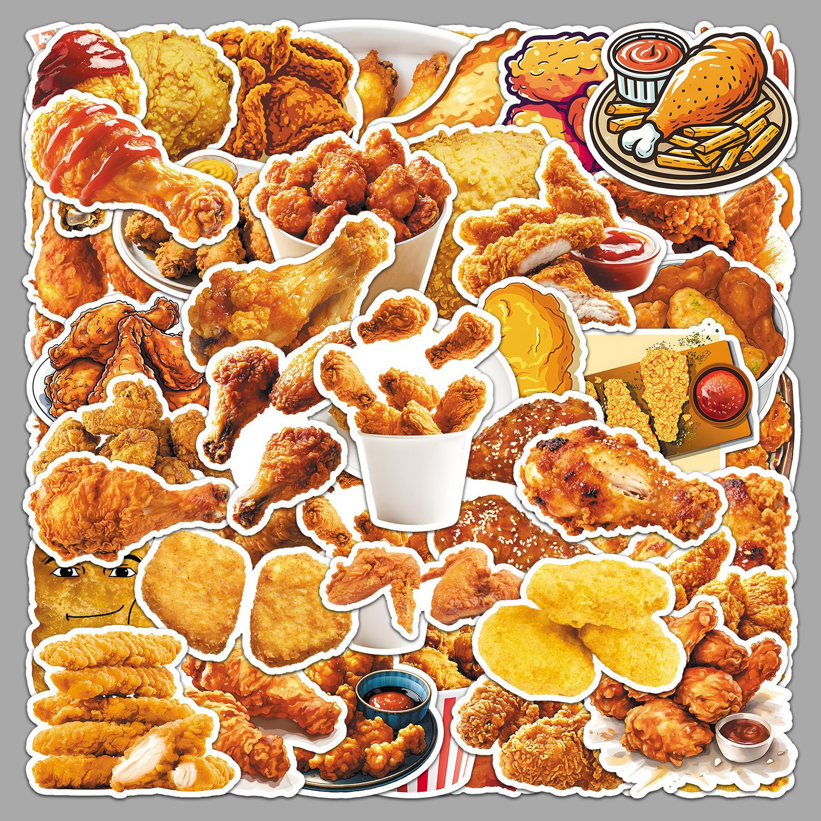 50 Pieces of Fried Chicken Stickers, Fried Food, Fast Food, Chicken Nuggets, Fried Chicken Legs, Waterproof Decorative Stickers for Notebooks, Wholesale