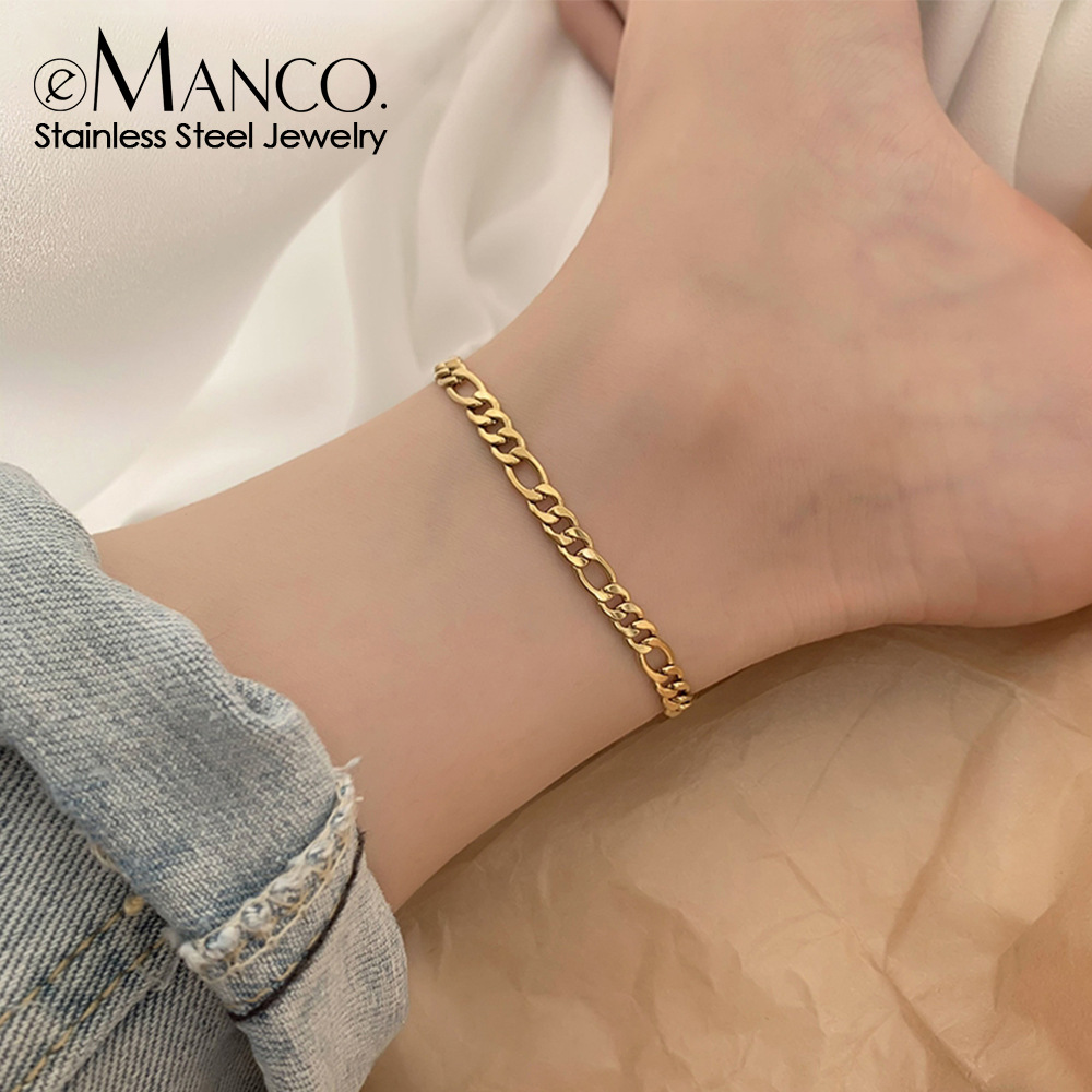 Emanco Men's and Women's Anklets Hip-Hop Punk Stainless Steel Anklets 4mm Figaro Chain Anklets Cross-Border Jewelry