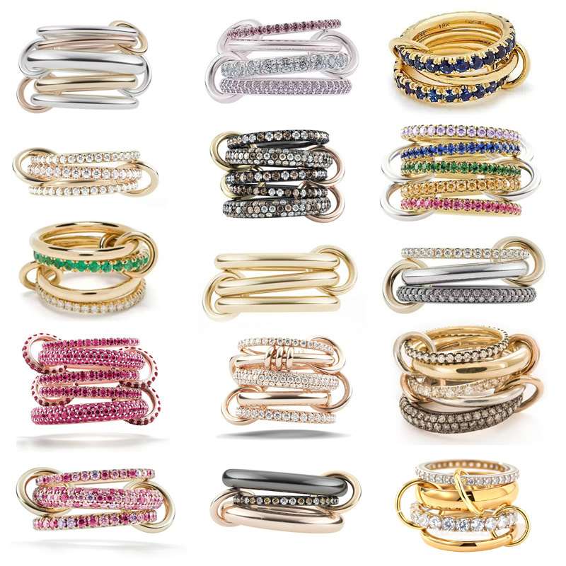 Amazon Interlocking Stacked Multi-Layer Stainless Steel Rings European and American Cross-Border Jewelry Copper Zircon Interlaced Hand Jewelry Foto QC da 1688 su Qualit.ly