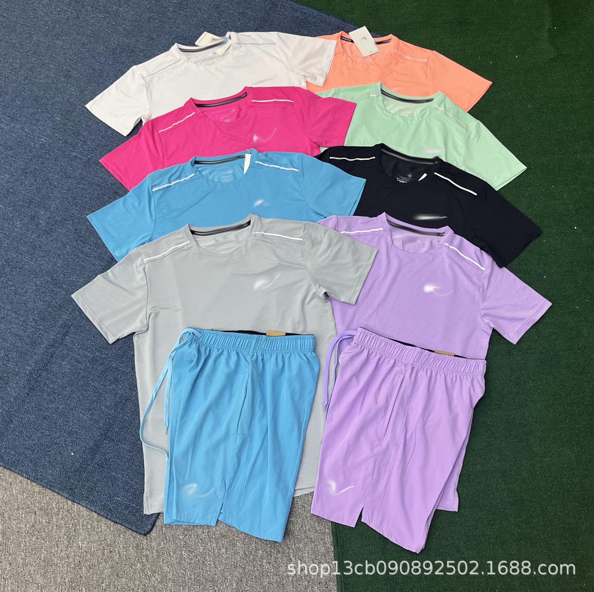 Fitness Quick-Drying Short-Sleeved Shorts Suit for Men for Summer Training, Running, Outdoor Sports, Breathable Ice Silk Thin Clothing for Hiking