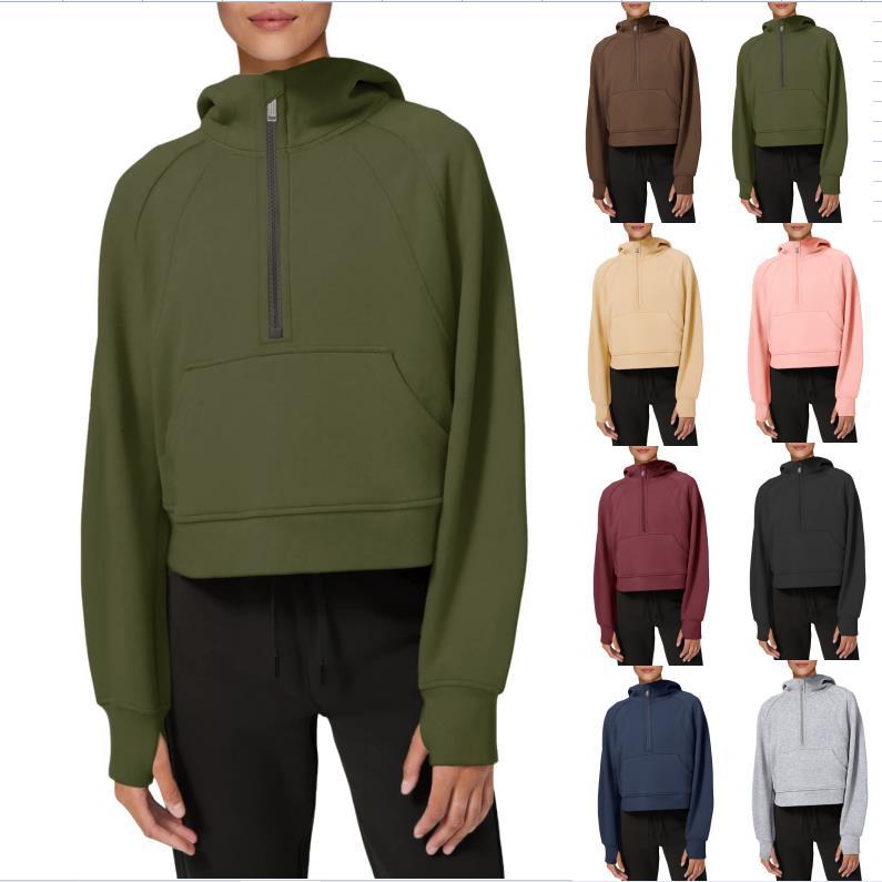 2022 European and American Amazon Explosions Hooded and Velvet Sweater Casual Solid Color Zipper High Neck Warm Cover Finger Sweater Women
