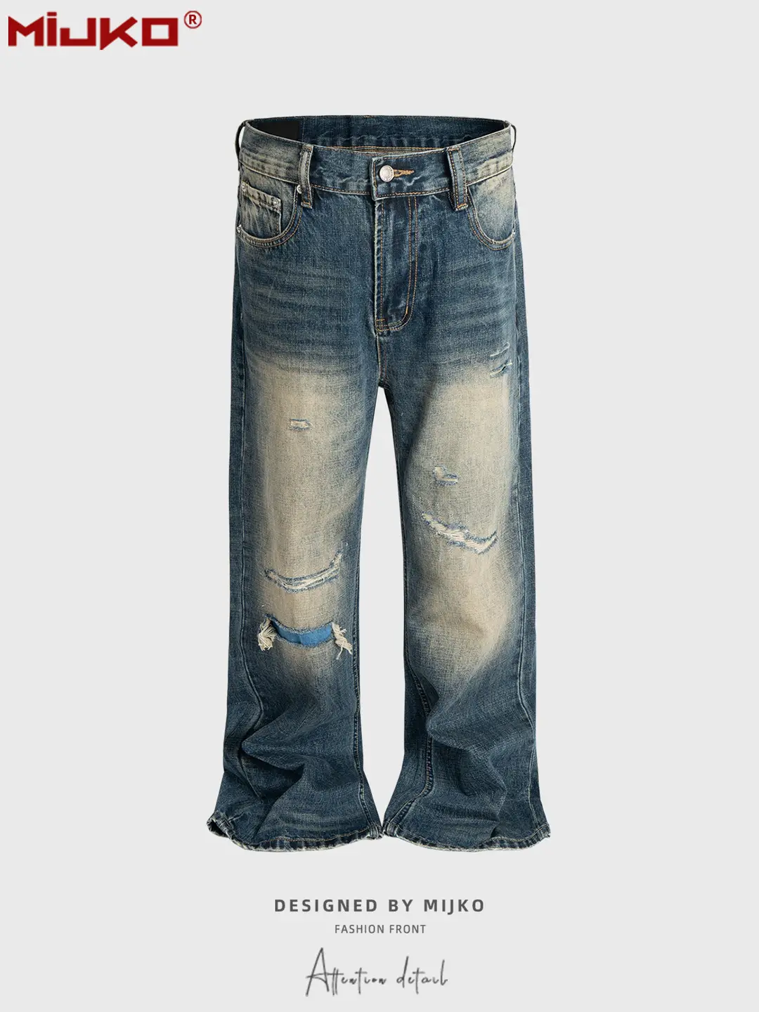 Mijko Men's and Women's Bootcut Wide-Leg Pants for Men and Women, Ripped, Washed and Distressed Jeans in Multiple Sizes