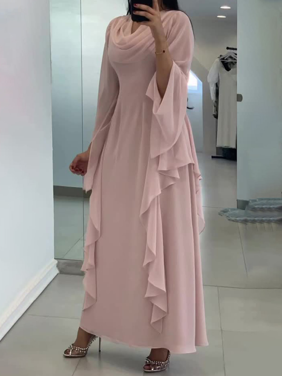 European and American 2024 New Fashion Pile Collar Ear Edge Fairy Lady Gentle Long Elegant Evening Dress dress