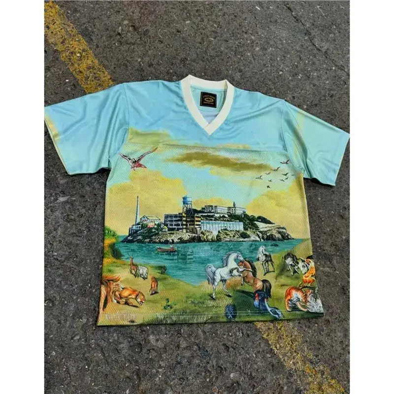 Foreign Trade Trendy Brand One Island New Contrast Basketball Jersey American Sports Casual Loose Men's and Women's Couple Short-sleeved T-shirt