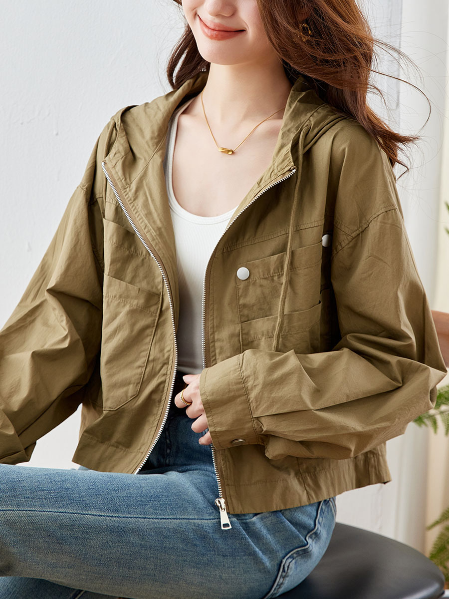 Cotton Cocoon Short Jacket for Women 2026 Spring New Style Petite Hooded Casual Fashion Top Retro Cardigan Jacket