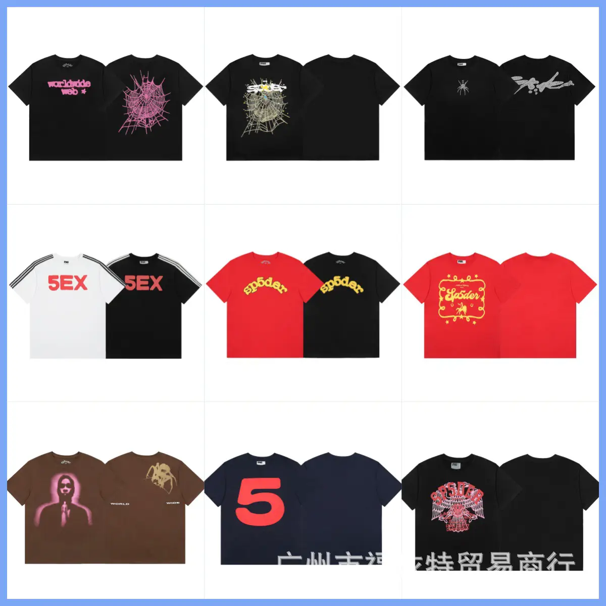 25Fw American Trendy High Street Sp5Der Spider New Sports and Leisure Printed Men's and Women's Short-Sleeved Foam Letters Summer
