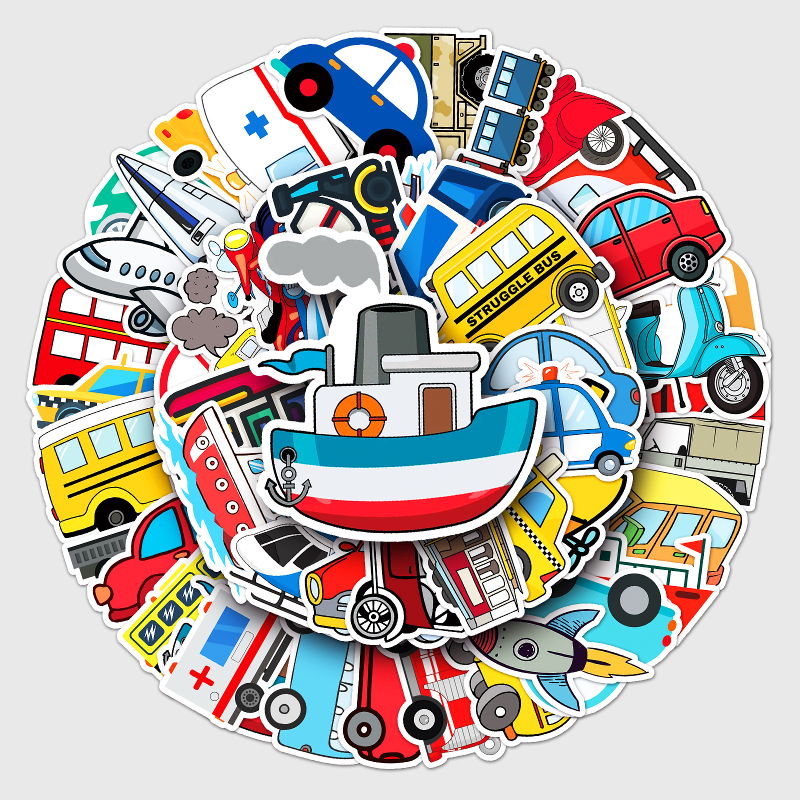 50 pieces of transportation graffiti cross-border cartoon children's reward goo card DIY mobile phone case luggage sticker waterproof