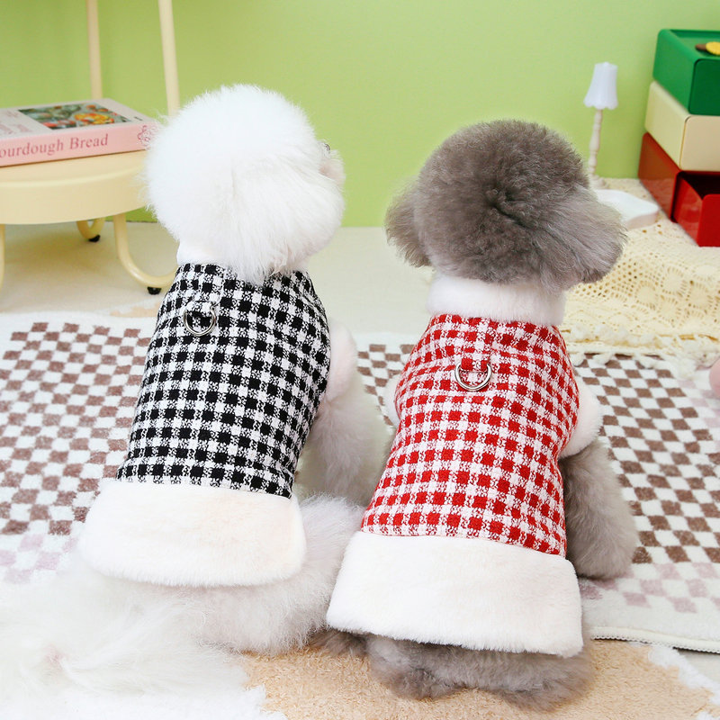 Pet Clothes Dog Clothes Pet Clothing Autumn and Winter New Teddy Bixu Pet Cat 2024 Linen Plaid Cotton Coat