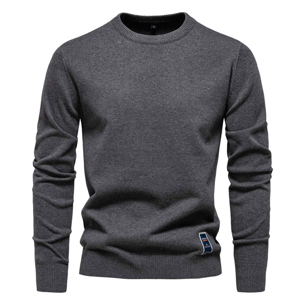 2024 New Cotton Autumn and Winter Round Neck Solid Color European Size Sweater Trendy Men's Knitwear Men's Basic Top