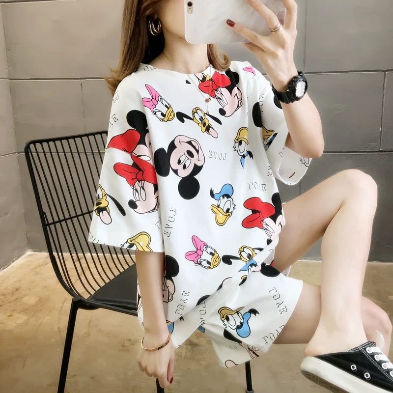 Pajamas Women's Summer Loose Plus Size Sweet Cute Short Sleeve Shorts for Students Korean Style Outwear Home Clothes Suit