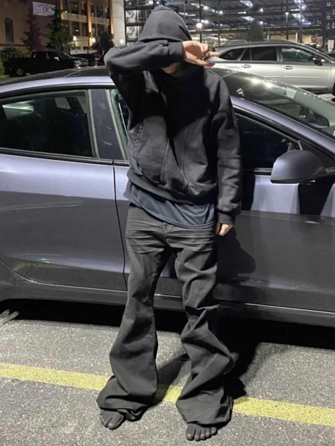 Stories American High Street Dark Fashion Brand Floor-Length Pants for Men, Black Wide-Leg Slimming Ribbon Flared Jeans