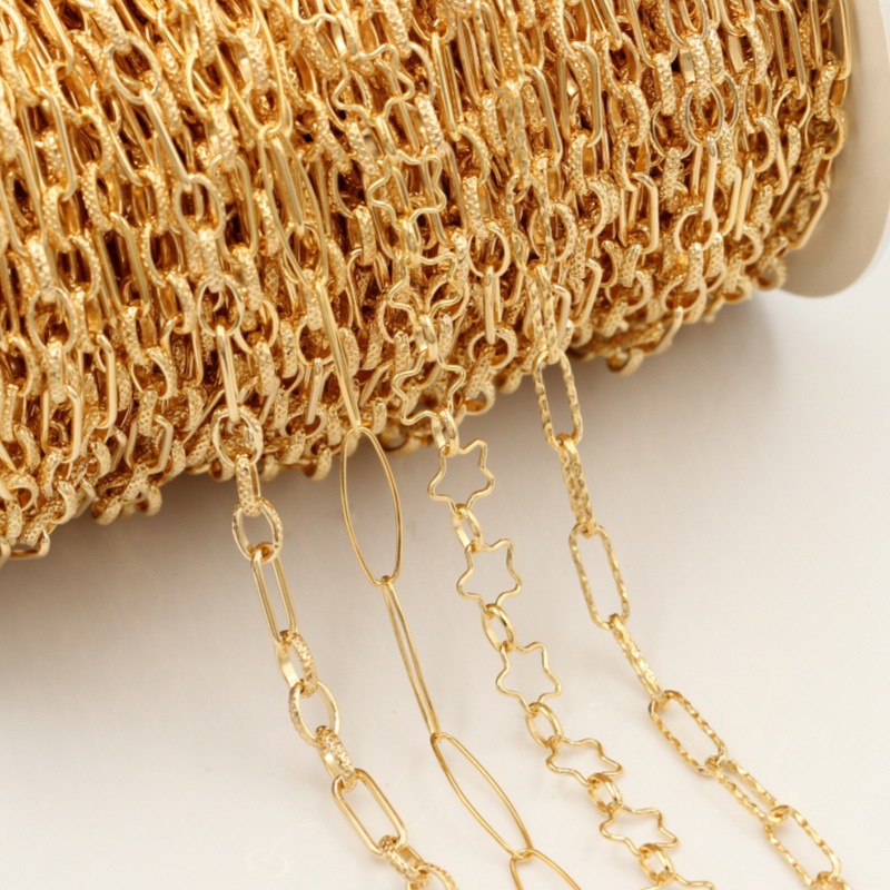American 14K Gold-Filled Pattern Rectangular Oval 3+1 Paper Clip Rectangular/Pentagram Chain Waist Chain Loose Chain DIY