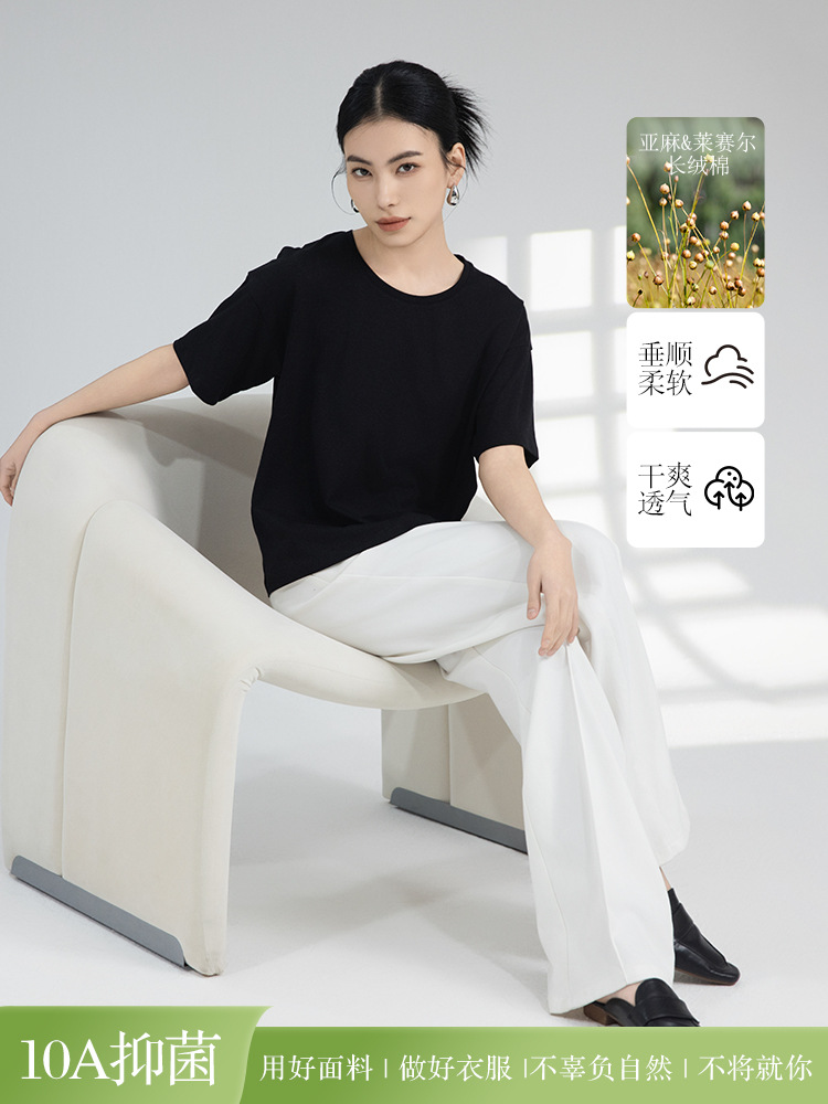 Summer Thin Linen Short-Sleeve T-Shirt for Women, Loose and Breathable Cotton-Linen Top, Slimming Casual Women's T-Shirt