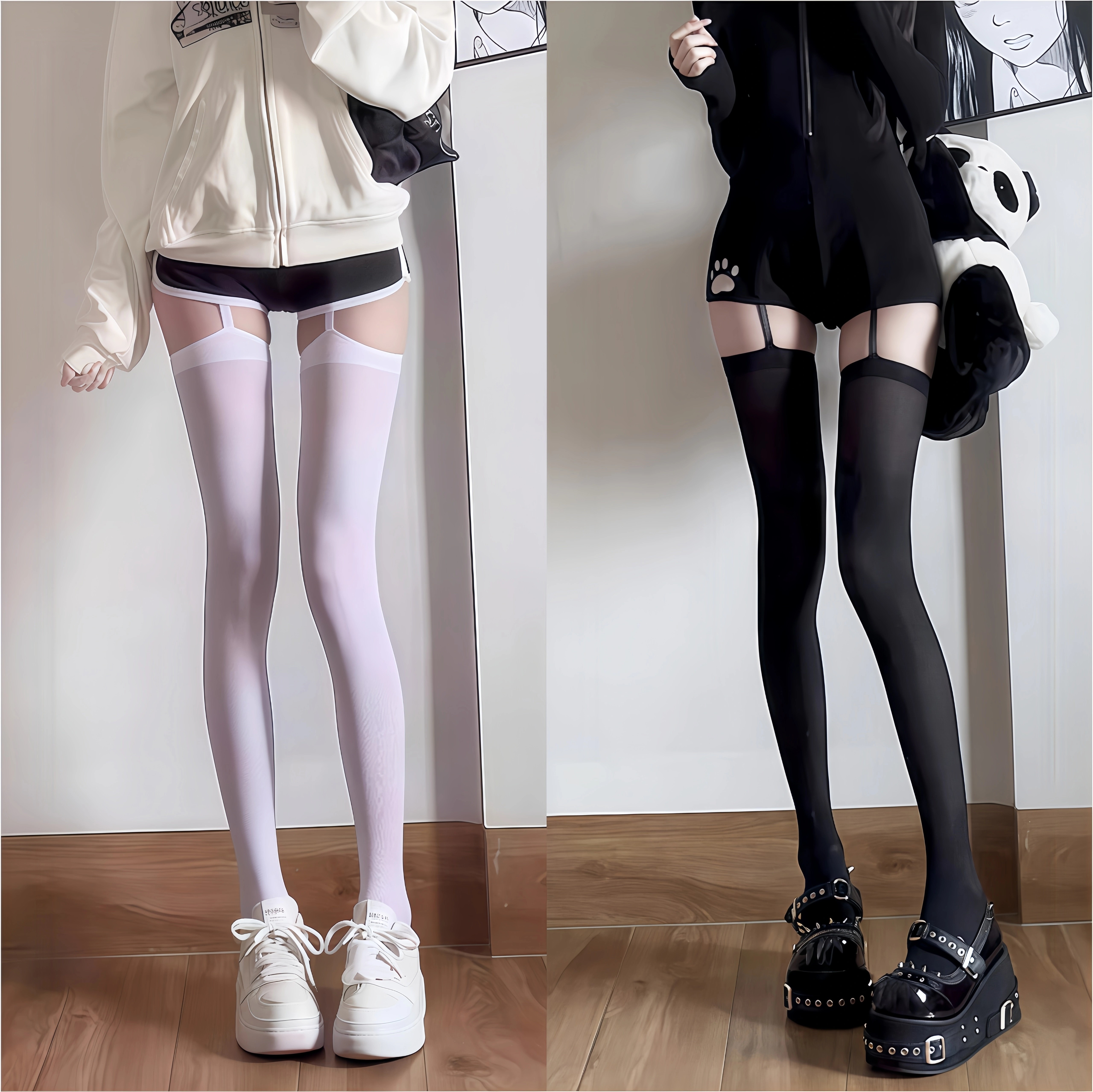 Black Stockings, Long Socks, Women's Over-The-Knee Socks, Sweet Suspender Socks, White Jk Thigh-High Socks, Yk High-Tube Thin Black Stockings