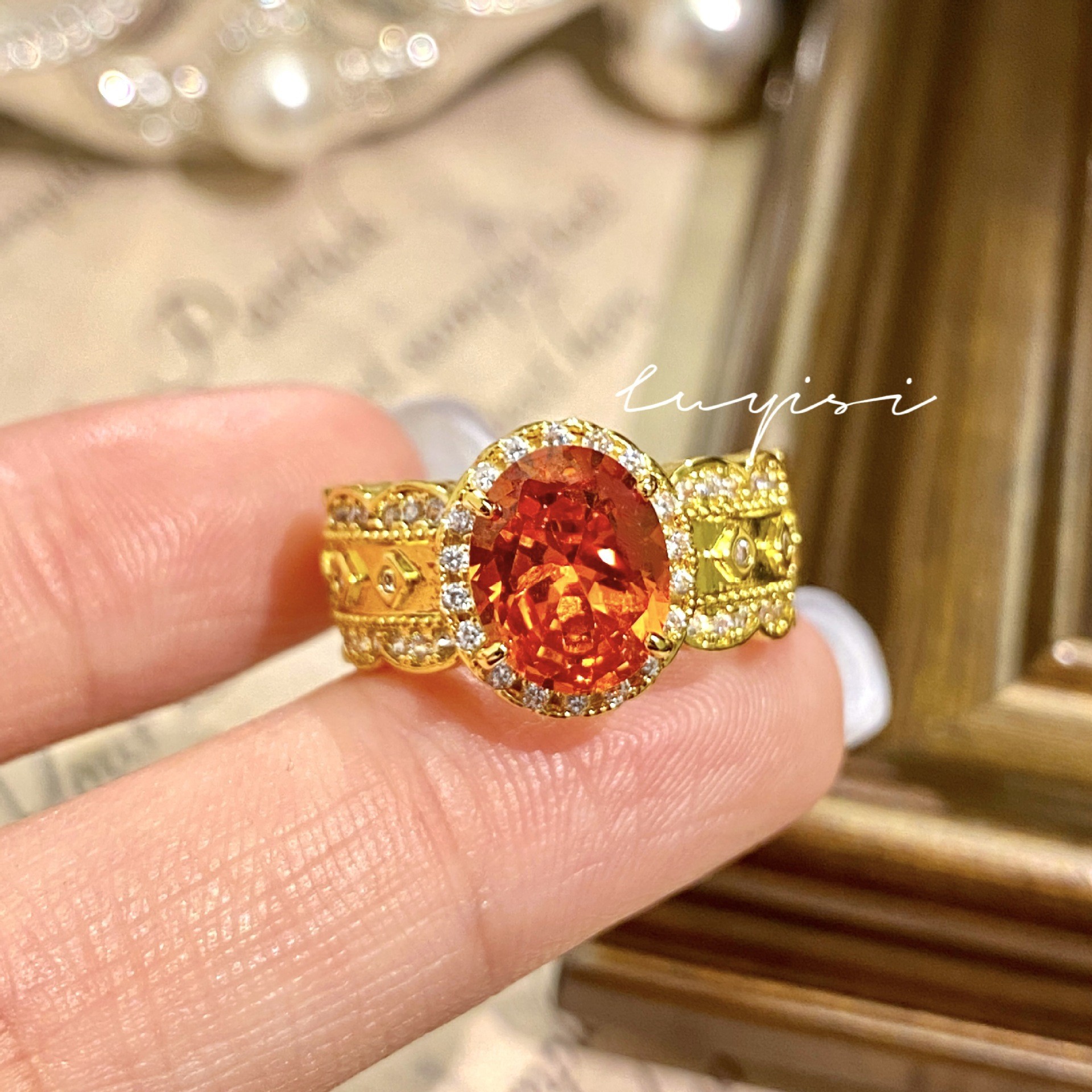 Vintage Light Luxury Sunset Fanta Diamond Ring Simple All-match High Carbon Diamond Zircon Women's Ring Pigeon Egg Diamond Ring Wedding Ring
