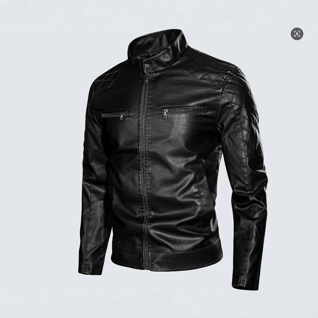 Men's Stylish Pu Leather Motorcycle Jacket, Trendy Casual Winter Slim-Fit Leather Coat, Spring and Autumn Jacket